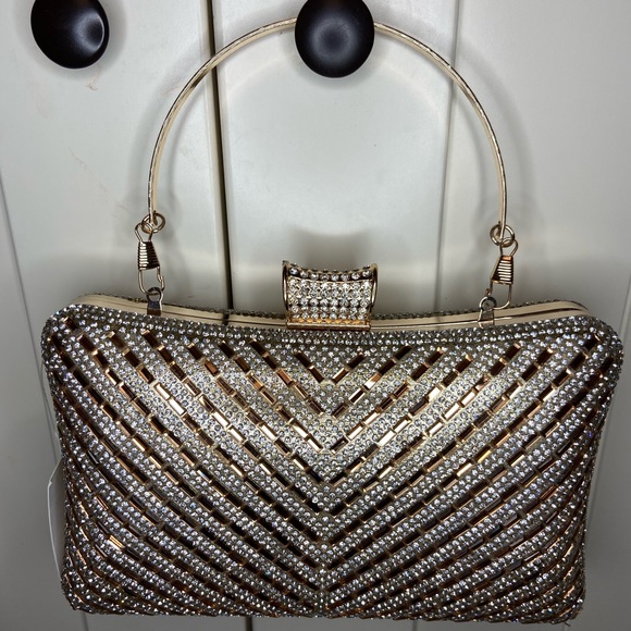 Rhinestone evening bag short or long Silver & gold - Picture 2 of 4